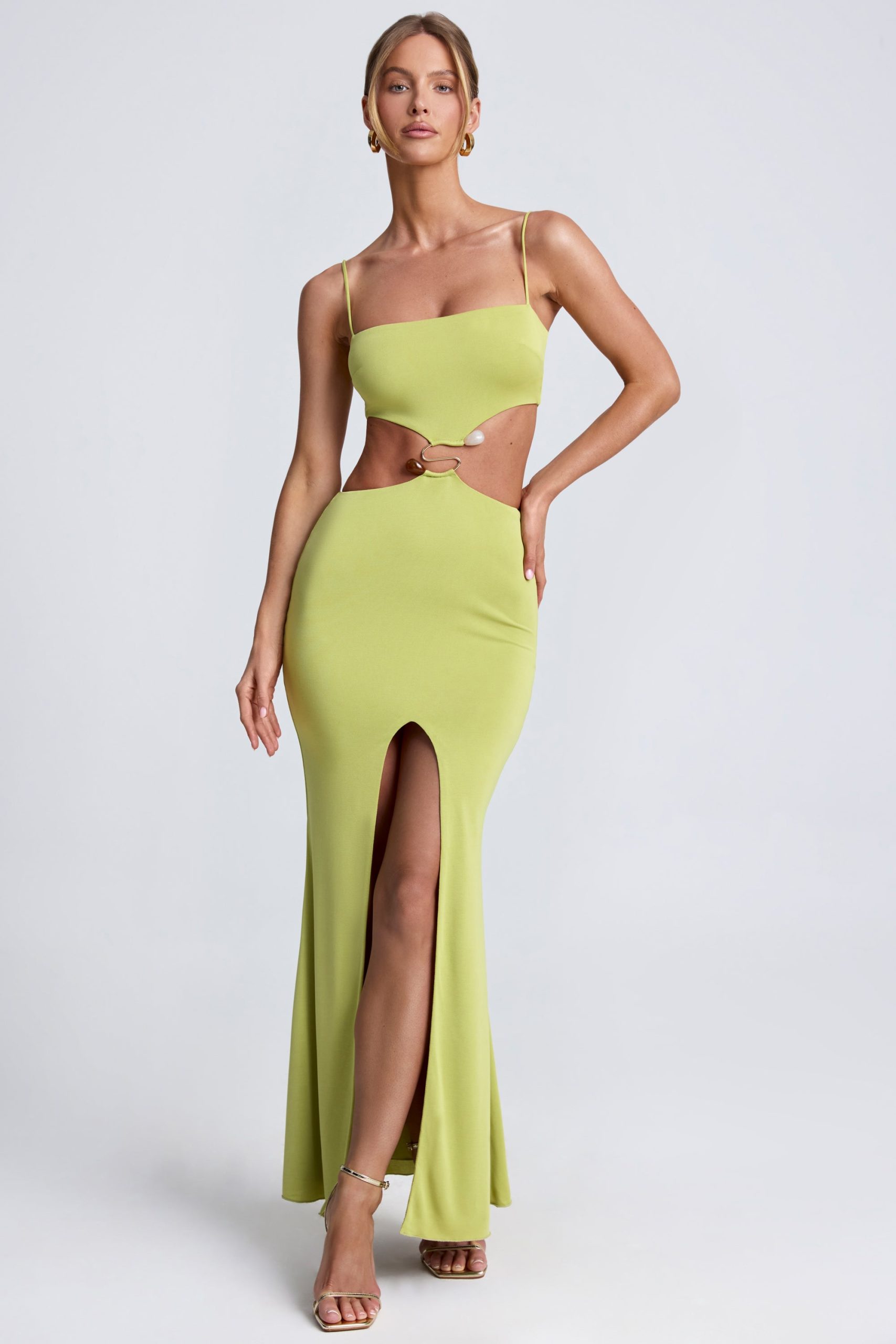 Hardware Detail Cut-Out Maxi Dress in Olive Green - Image 6