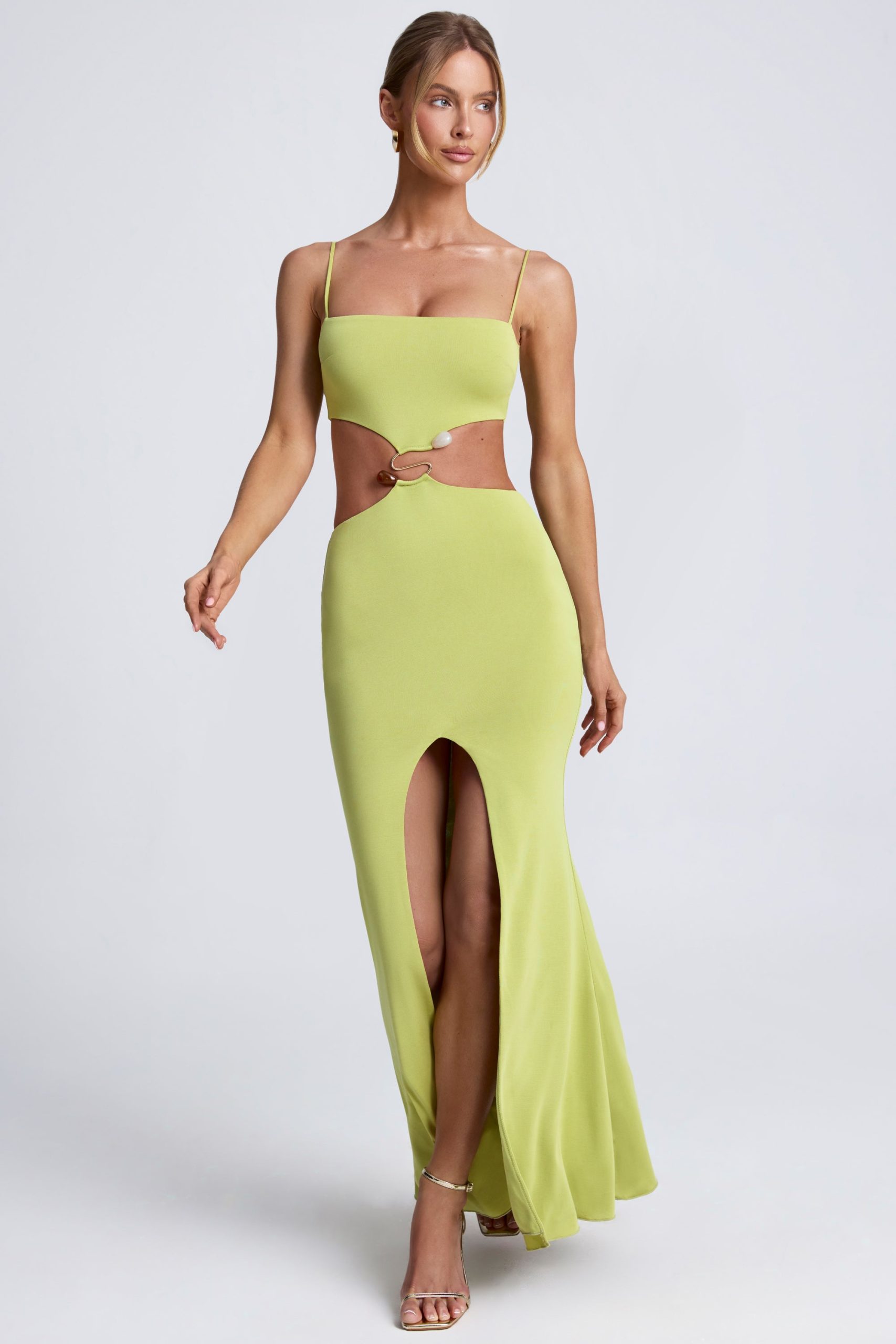 Hardware Detail Cut-Out Maxi Dress in Olive Green - Image 5
