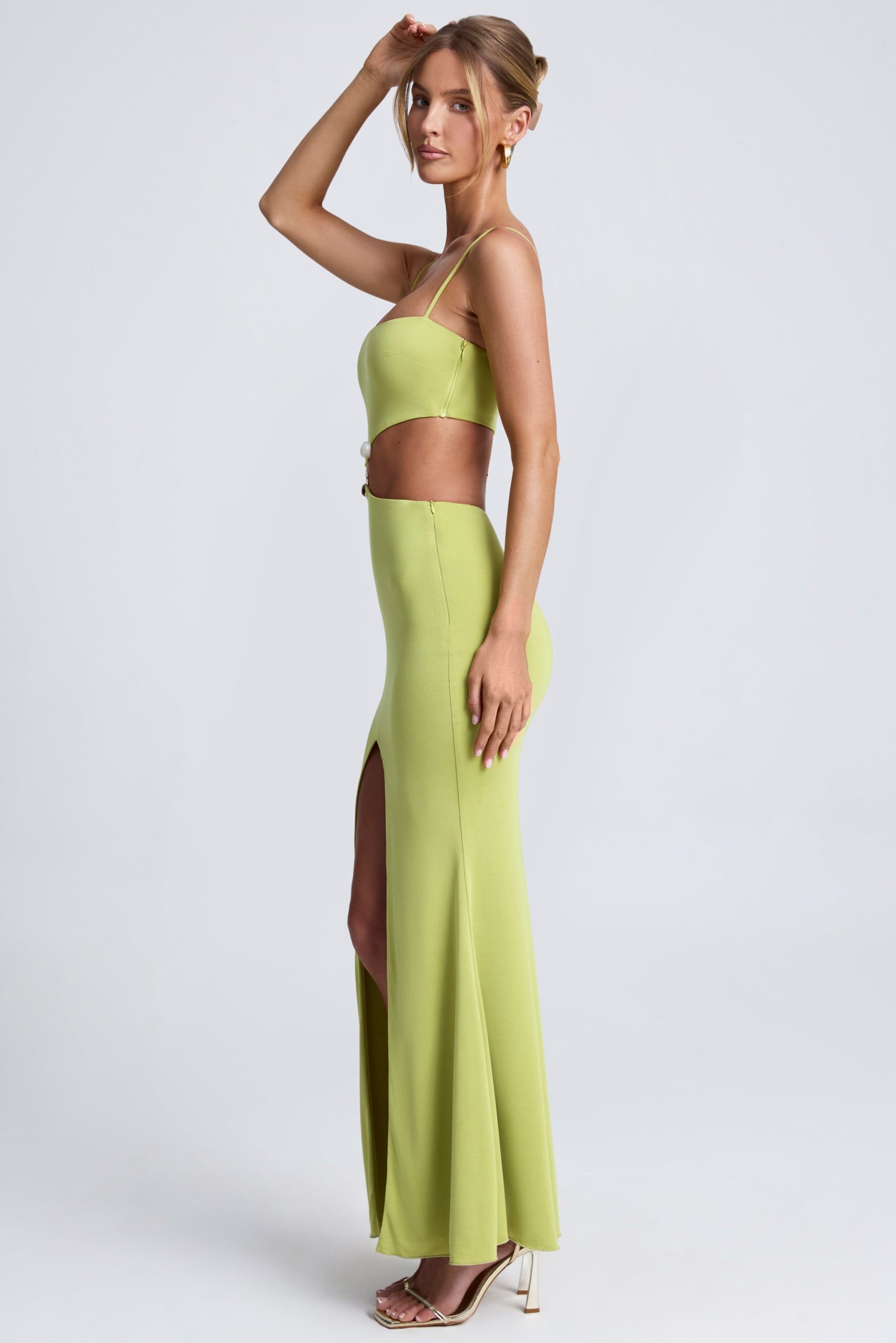Hardware Detail Cut-Out Maxi Dress in Olive Green - Image 3