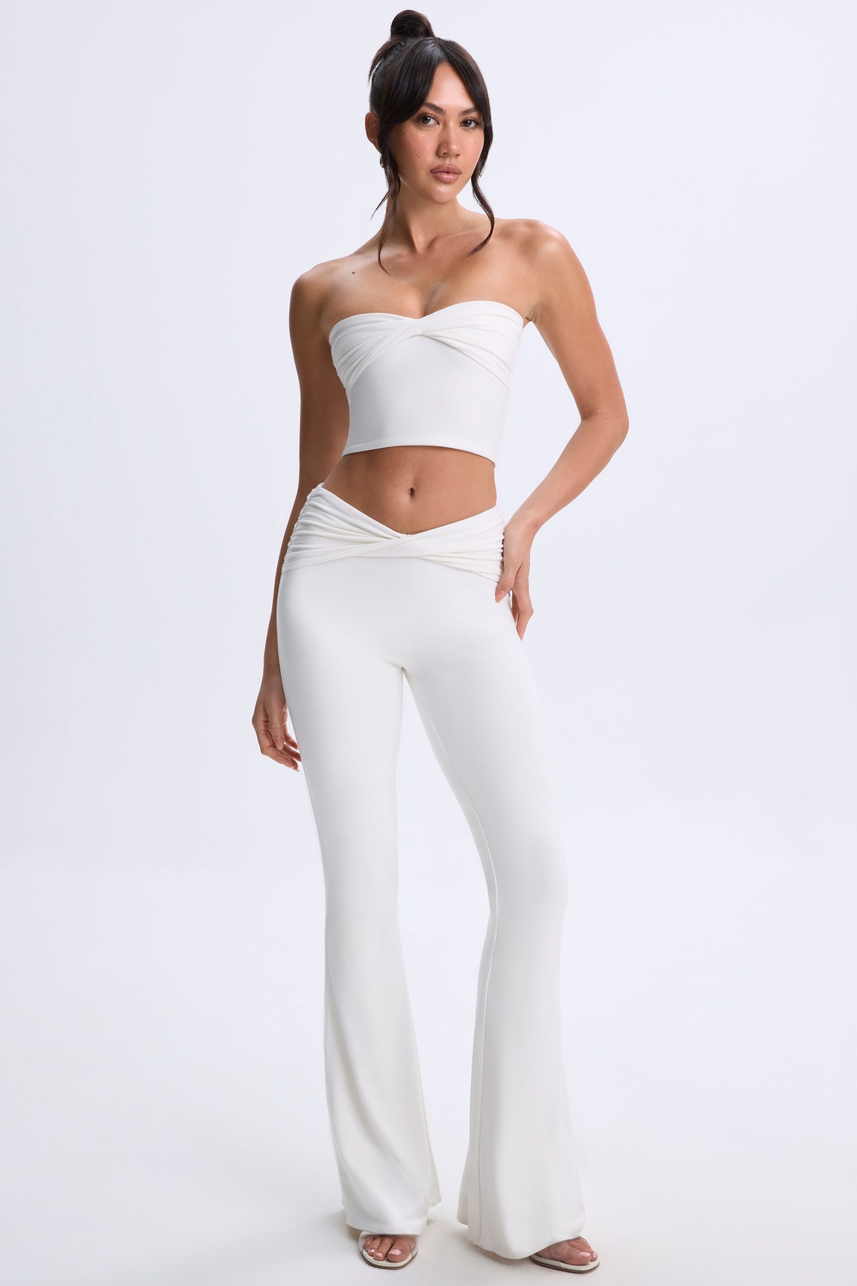 Modal Twist-Front Flared Trousers in White - Image 5