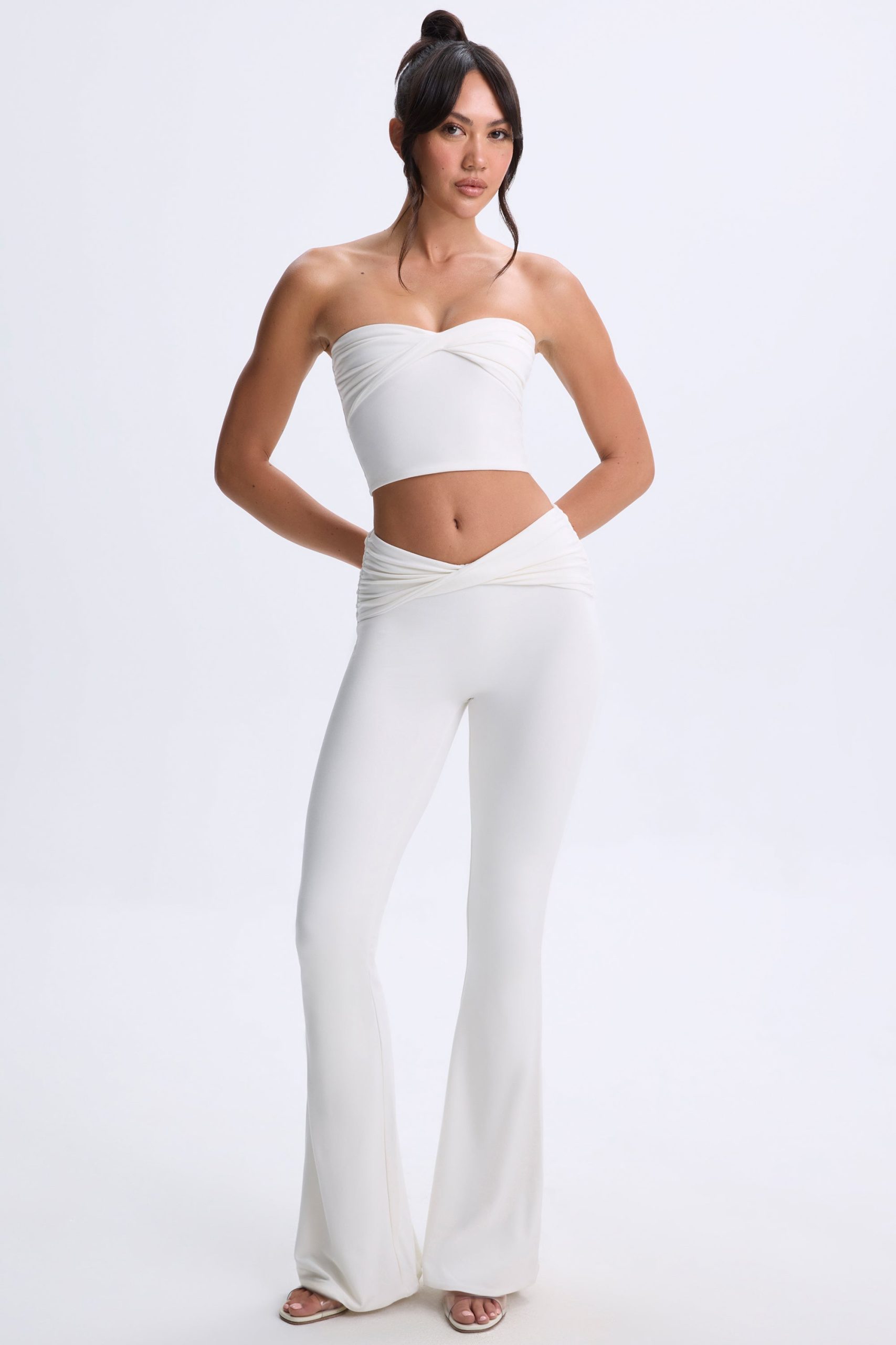 Modal Twist-Front Flared Trousers in White - Image 6