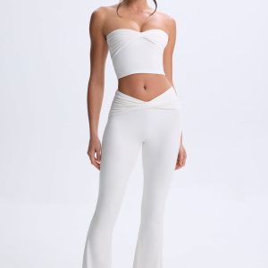 Modal Twist-Front Flared Trousers in White