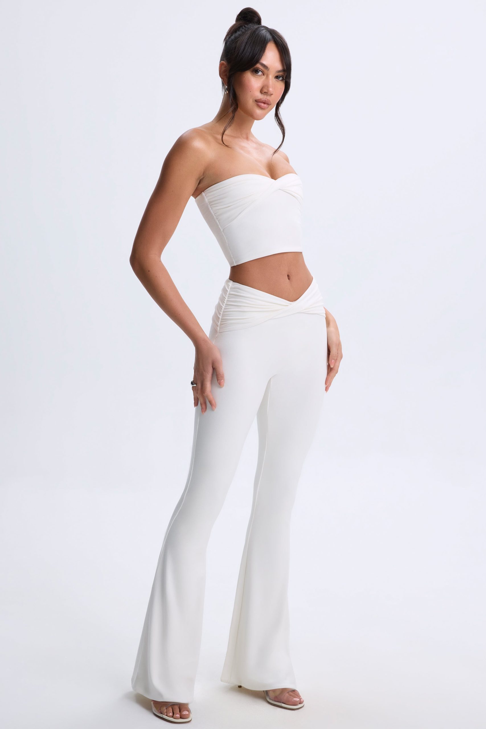 Modal Twist-Front Flared Trousers in White - Image 7
