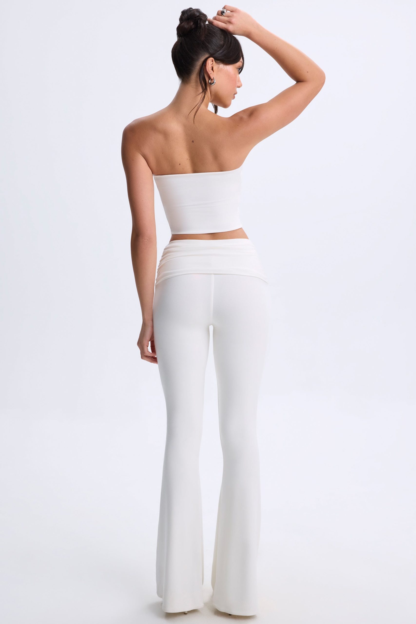 Modal Twist-Front Flared Trousers in White - Image 2