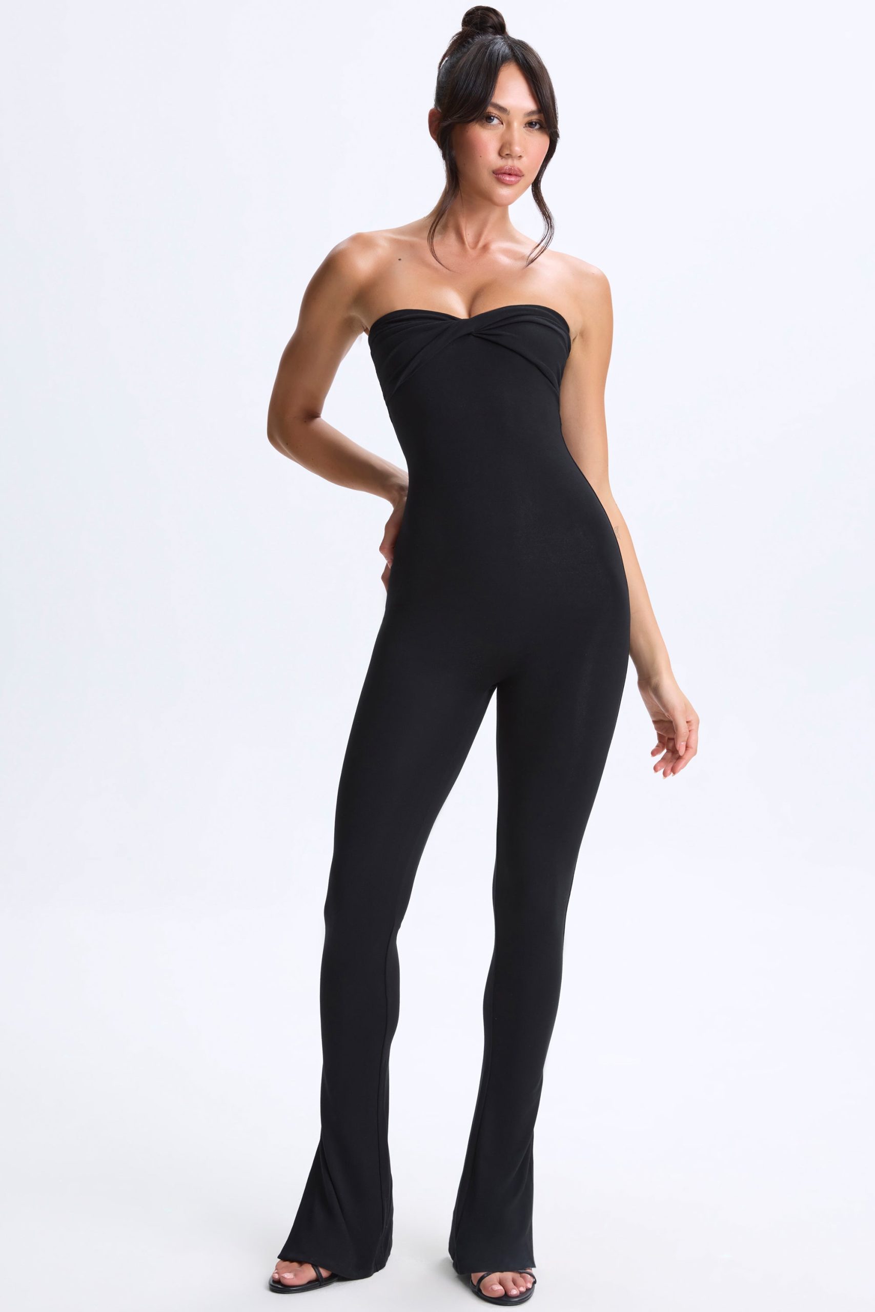 Modal Twist-Front Split Hem Flared Jumpsuit in Black - Image 5