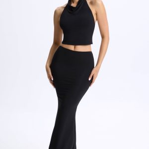 Modal Low-Rise Maxi Skirt in Black