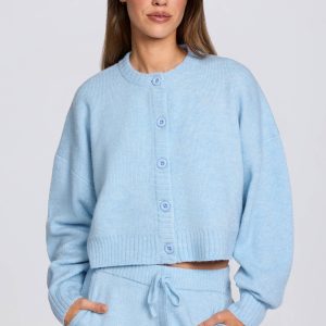 Knit Cropped Cardigan in Powder Blue