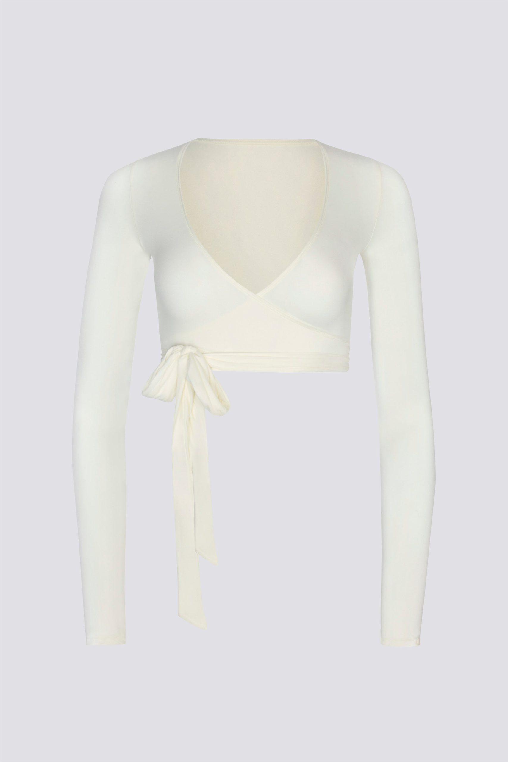 Soft Jersey Wrap Crop Top in White - Image 2