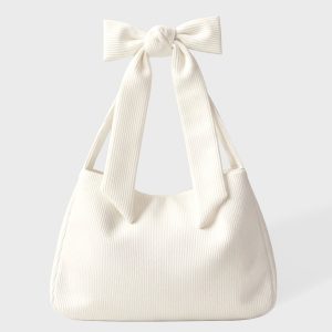 Corduroy Bow Tote Bag in Ivory