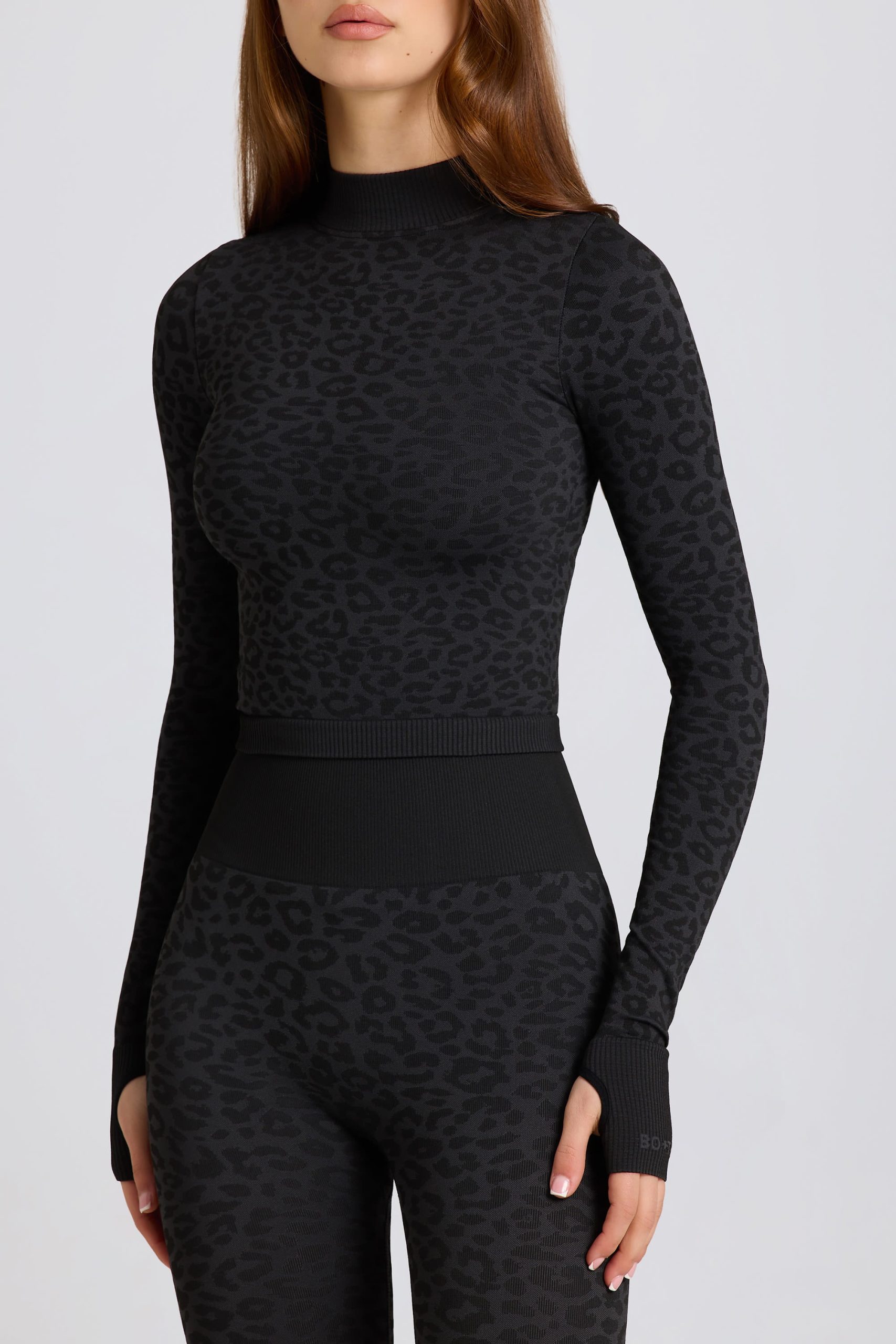 Thermal Long Sleeve Top in Black Leopard - Image 2
