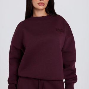Oversized Crew-Neck Jumper in Burgundy