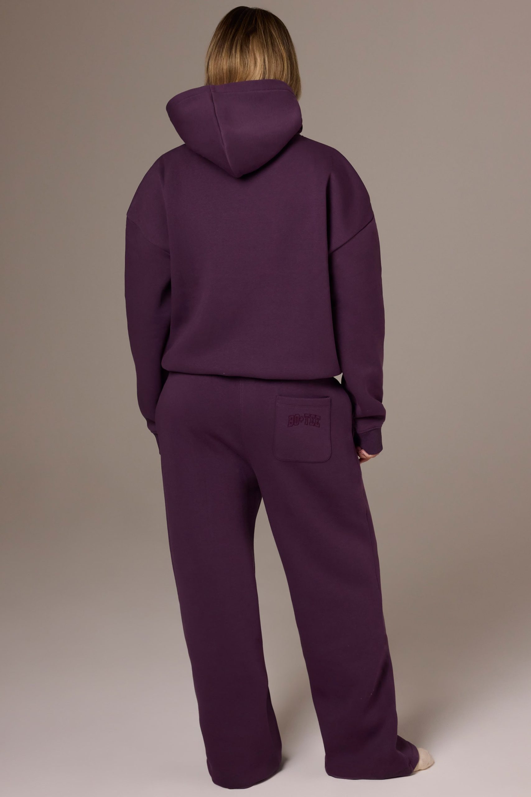 Brushed Jersey Wide-Leg Joggers in Plum - Image 2