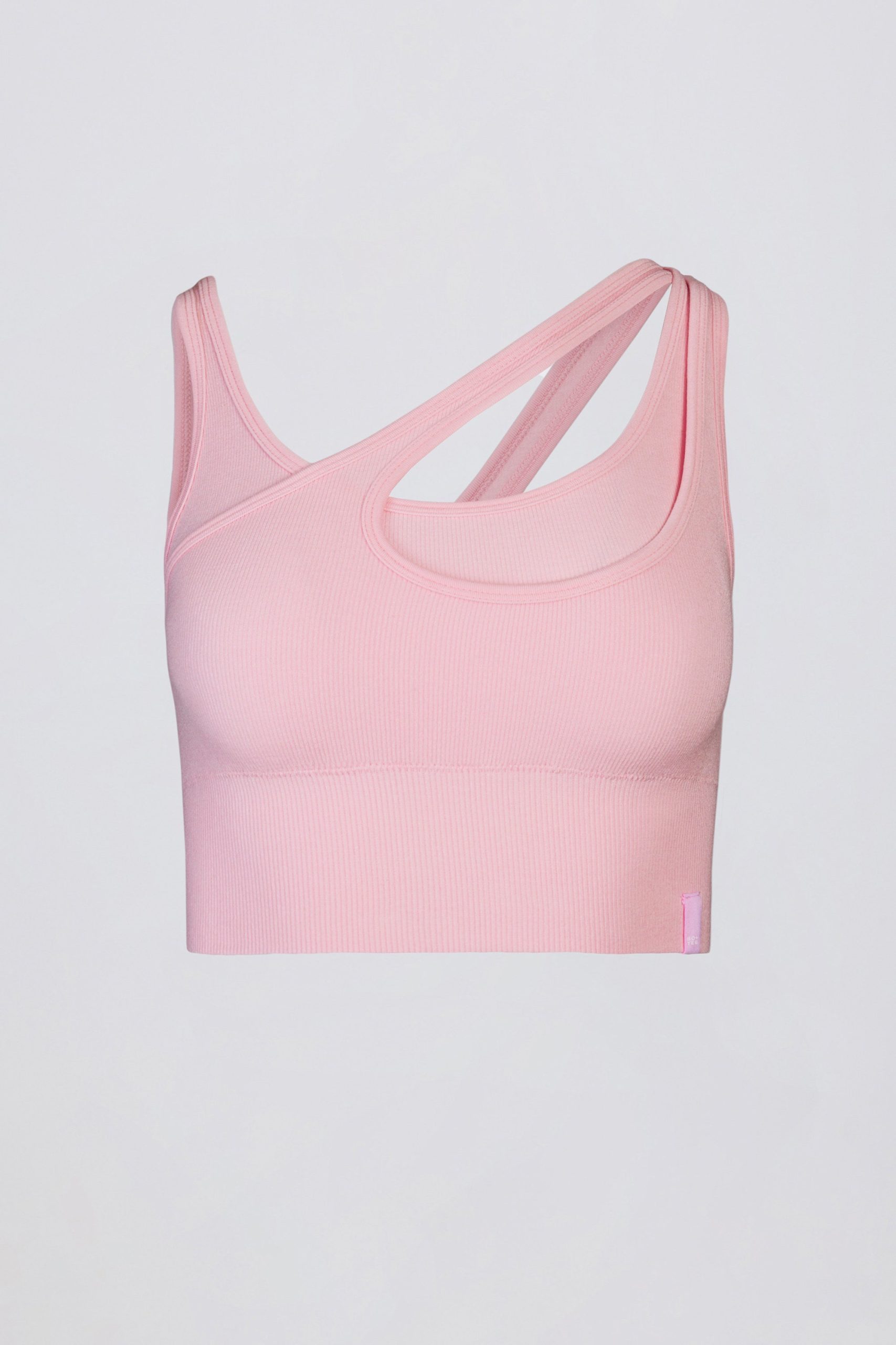 Seamless Soft Rib Asymmetric Sports Bra in Powder Pink - Image 4