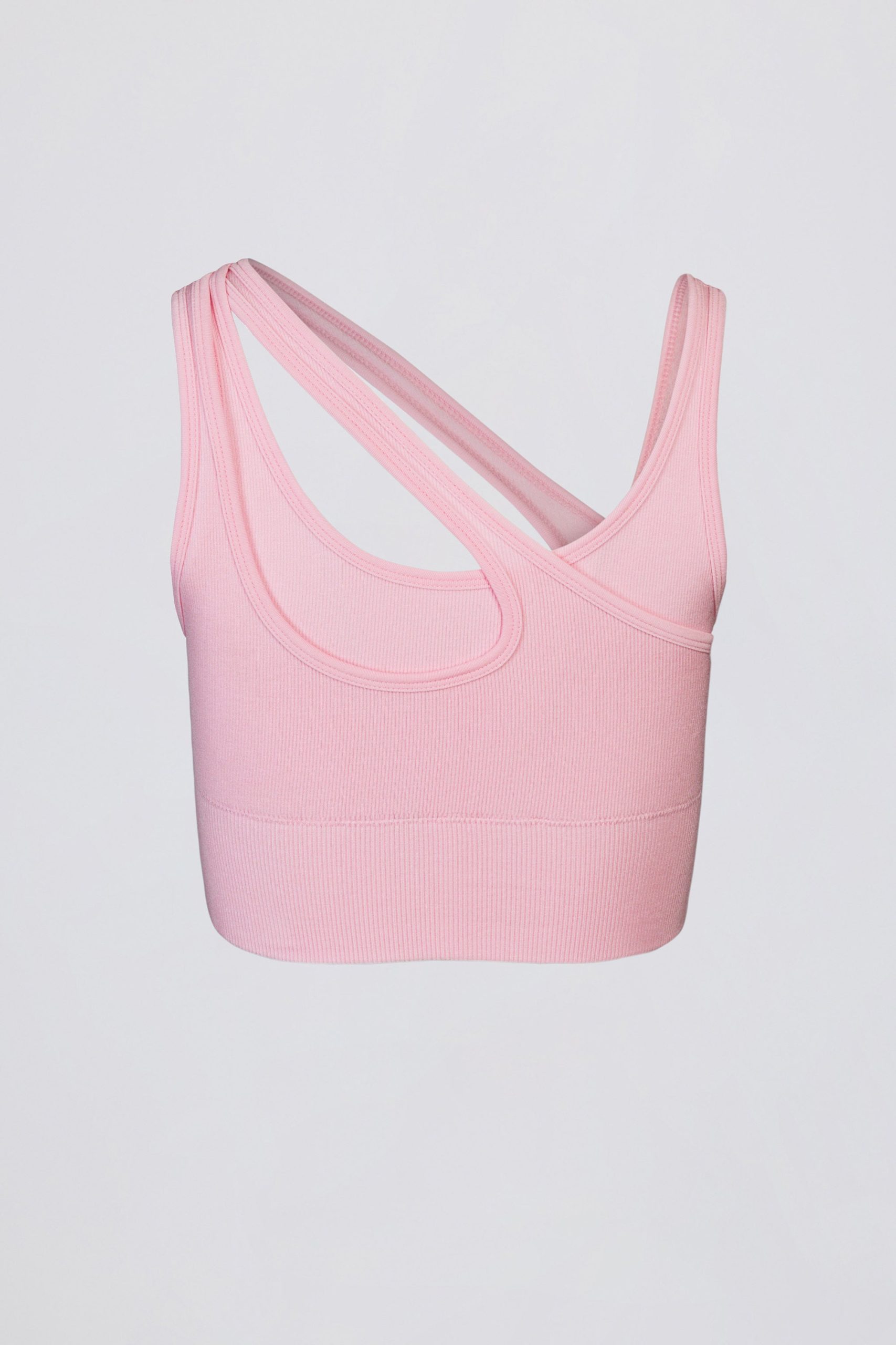 Seamless Soft Rib Asymmetric Sports Bra in Powder Pink - Image 5