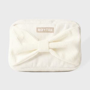 Corduroy Bow Makeup Bag in Ivory