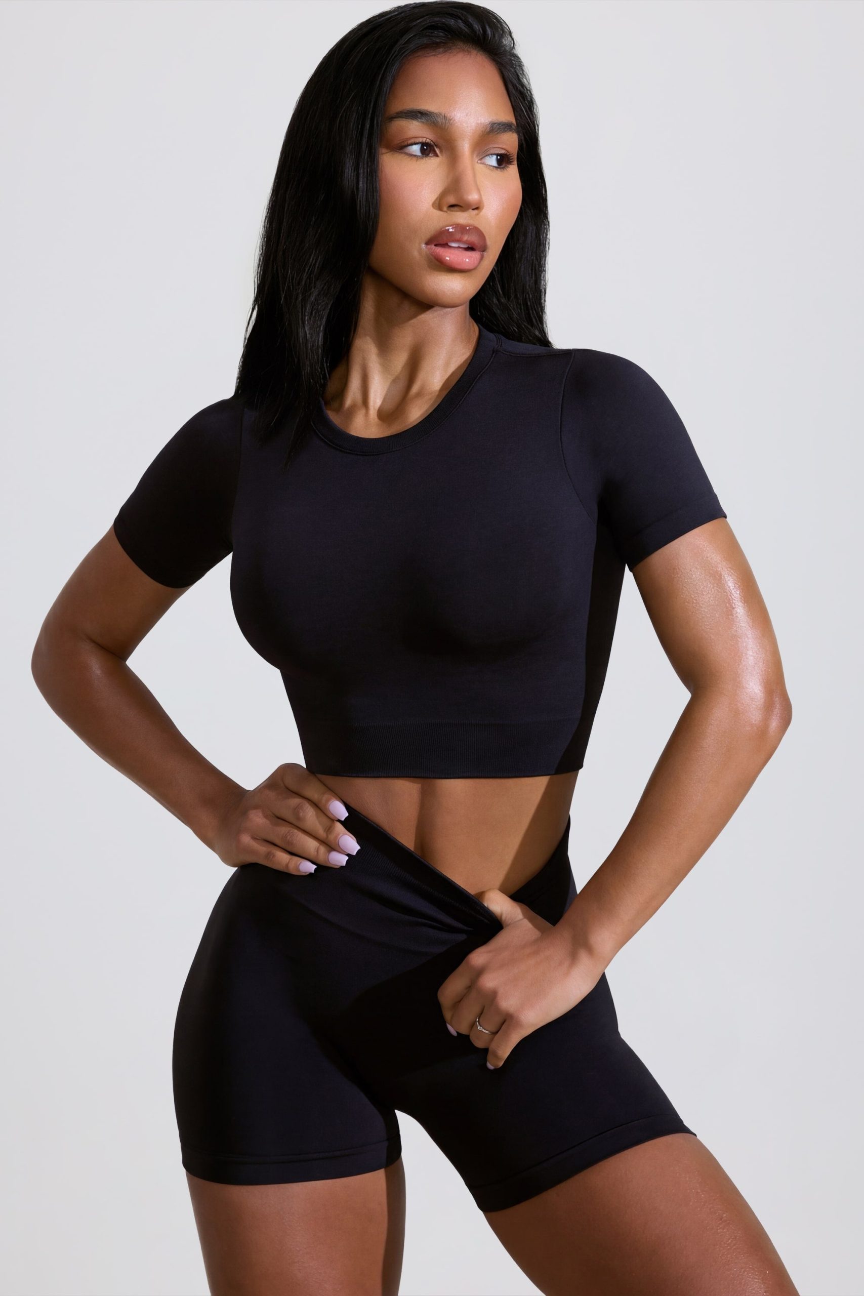 High Waist Define Luxe Mini Shorts in Black - Image 7
