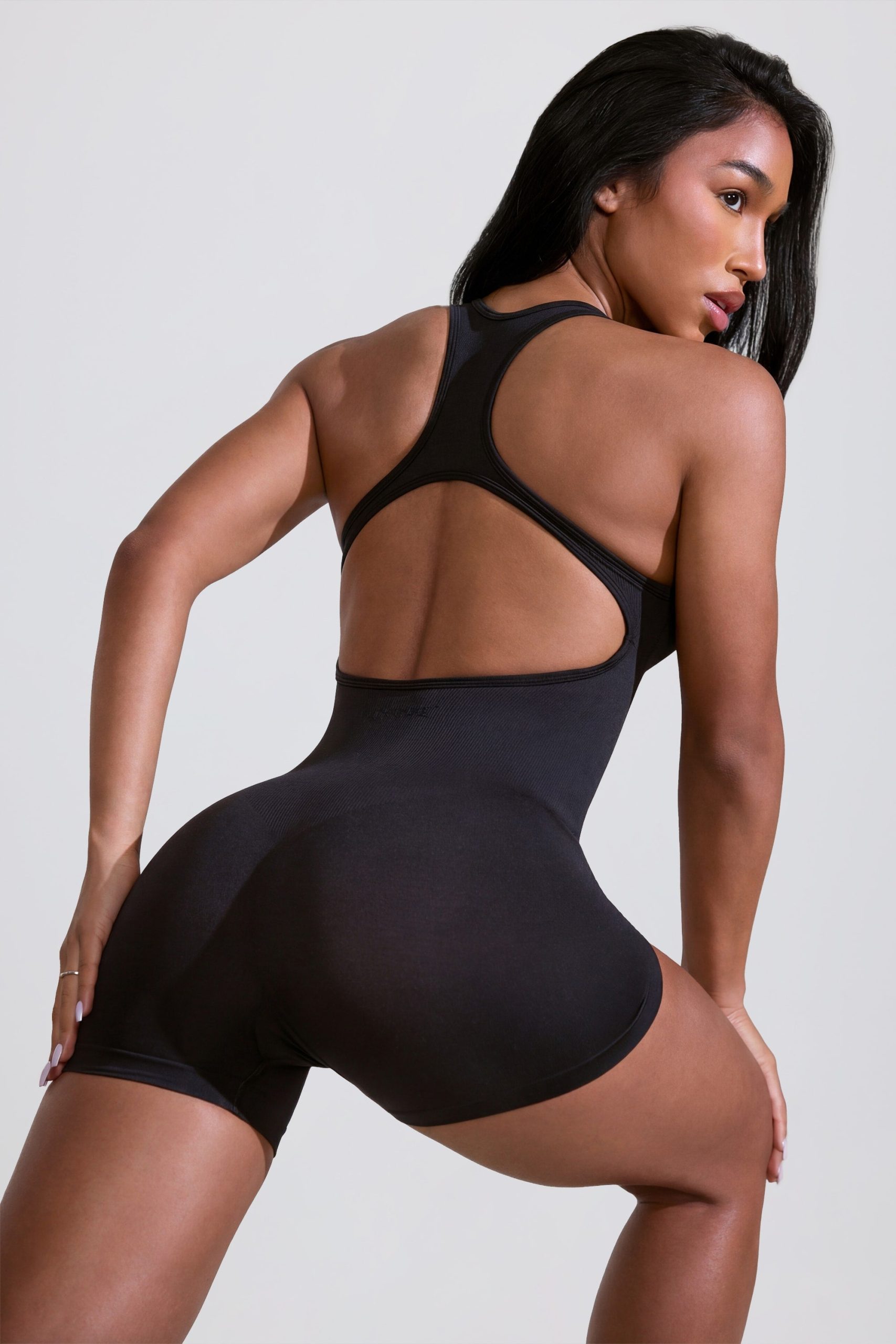 Racer Back Define Luxe Unitard in Black - Image 3