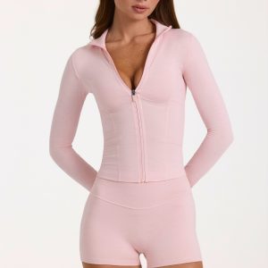Soft Active Zip-Up Jacket in Blush Marl