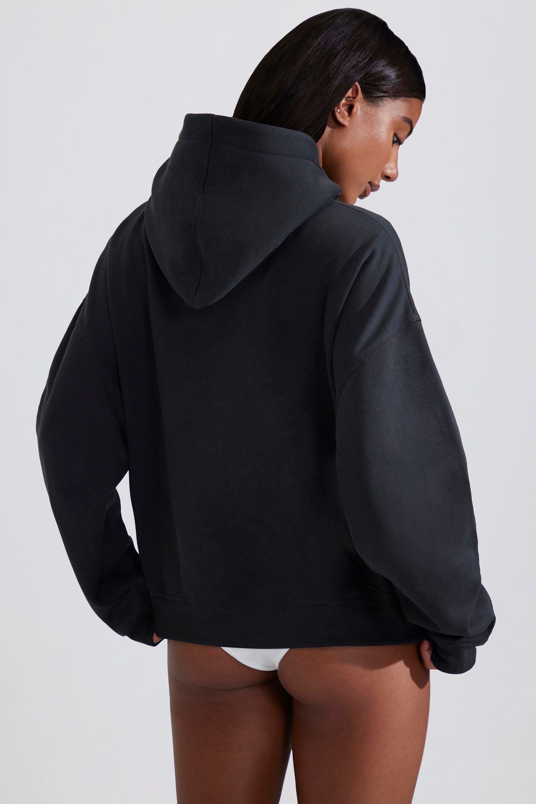 Soft Cotton Fleece Oversized Hoodie in Black - Image 2