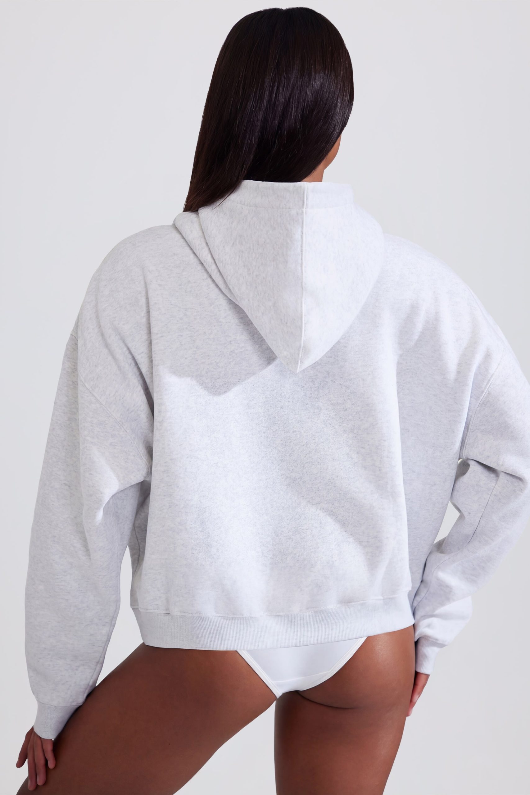 Soft Cotton Fleece Oversized Hoodie in Marl Grey - Image 2