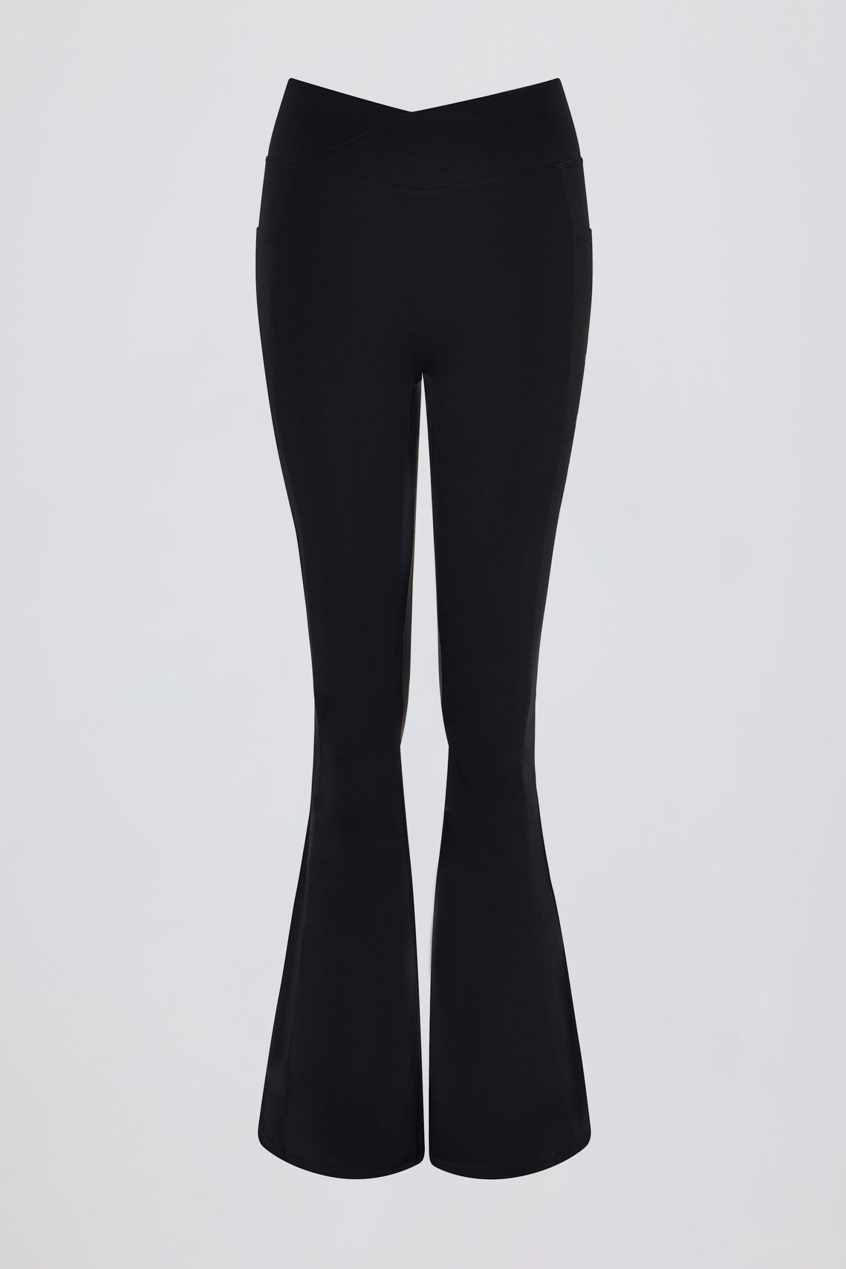 Soft Active V-Waist Pocket Flared Leggings in Black - Image 2