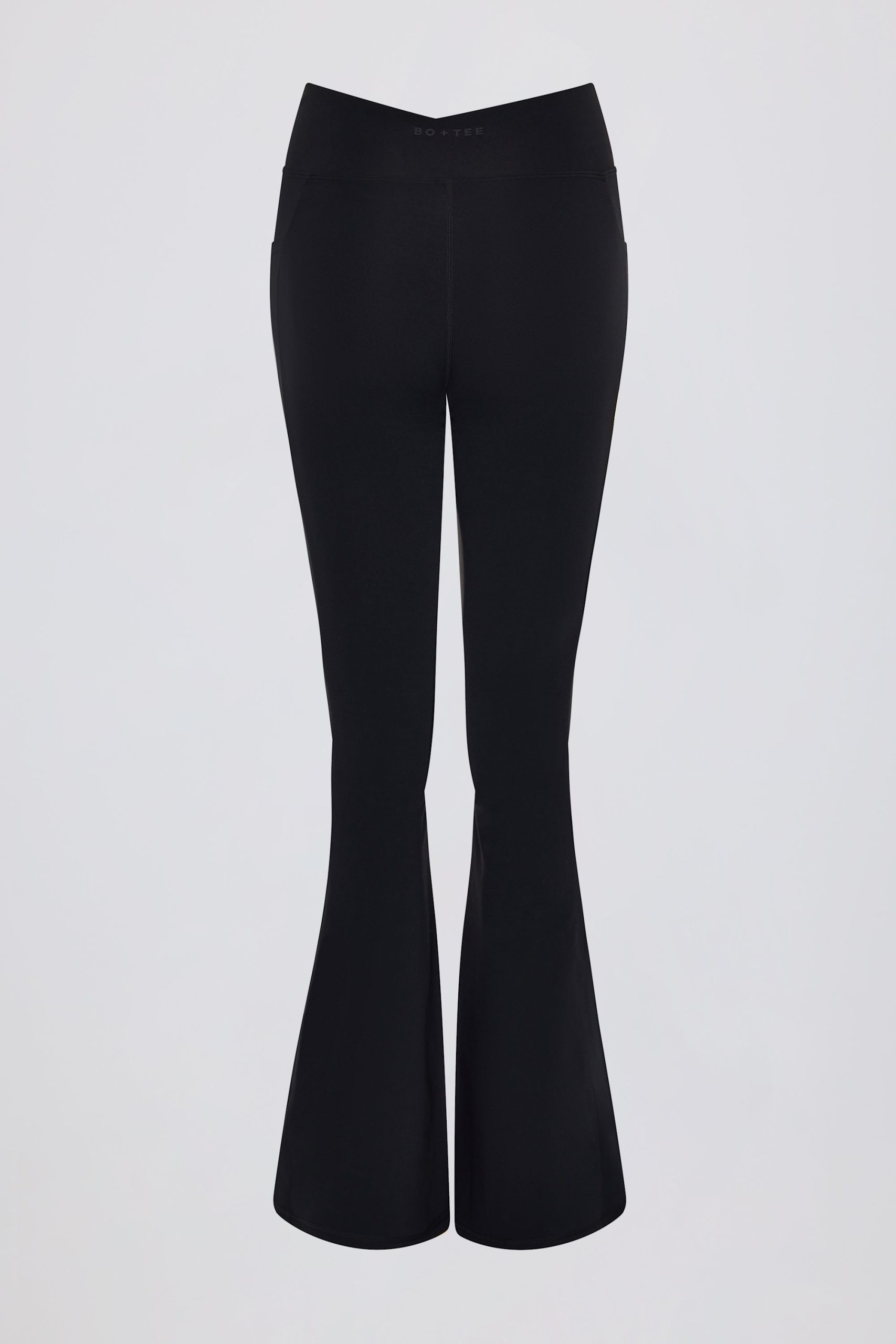 Soft Active V-Waist Pocket Flared Leggings in Black - Image 4