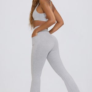 Soft Active V-Waist Pocket Flared Leggings in Grey