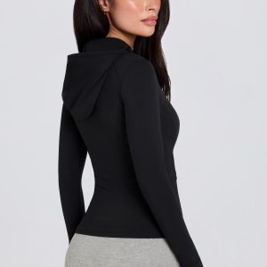 Soft Active Hooded Mid-Layer Jacket in Black