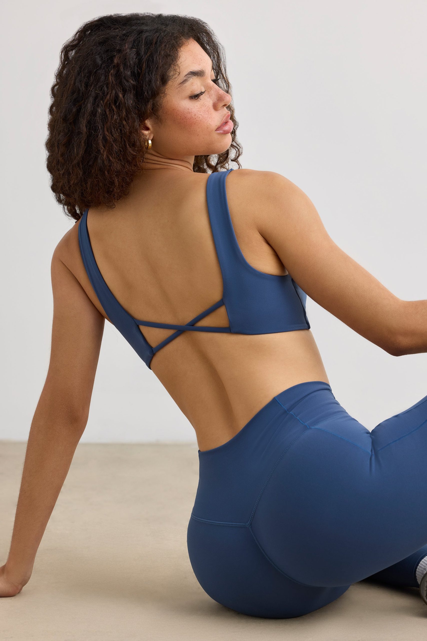 Soft Active V-Neck Sports Bra in Washed Navy - Image 2