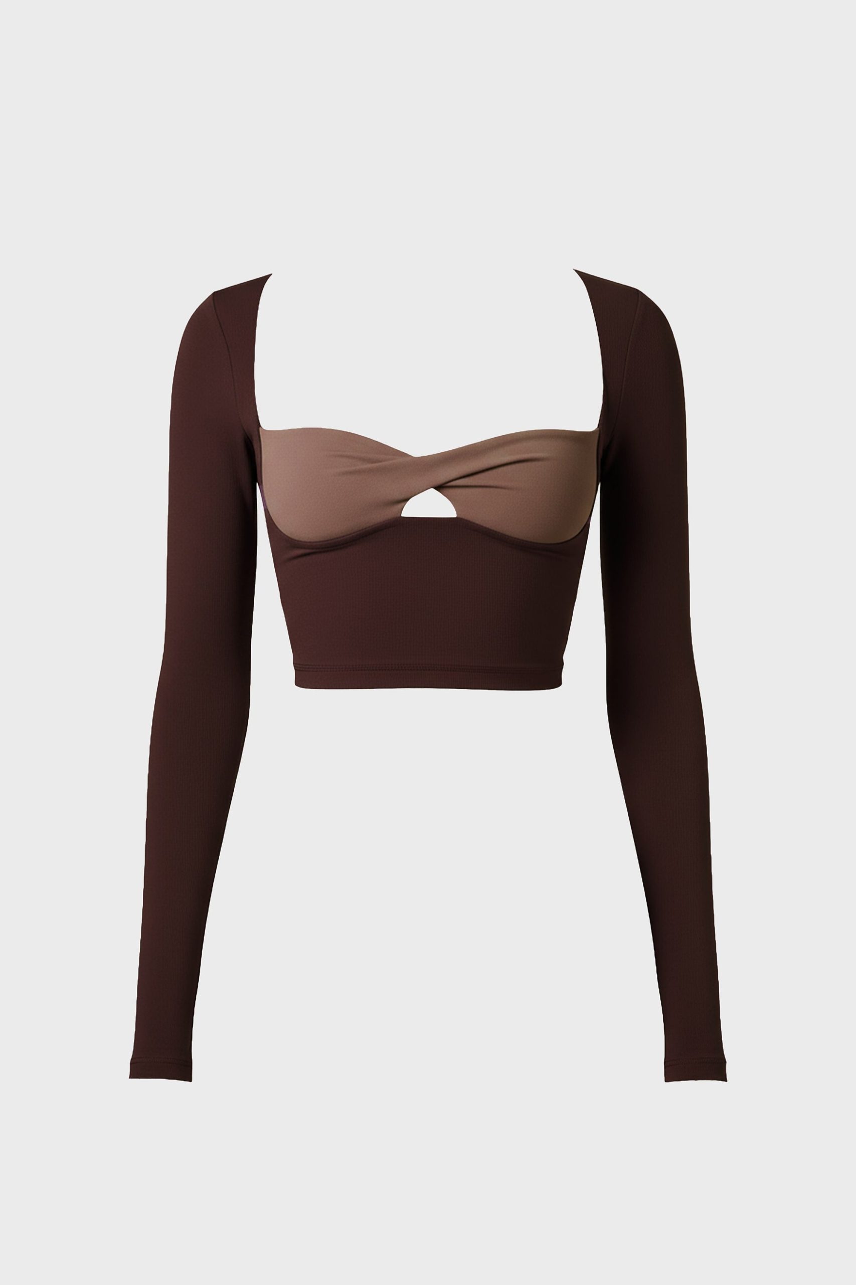 Soft Active Twist-Front Crop Top in Espresso - Image 3
