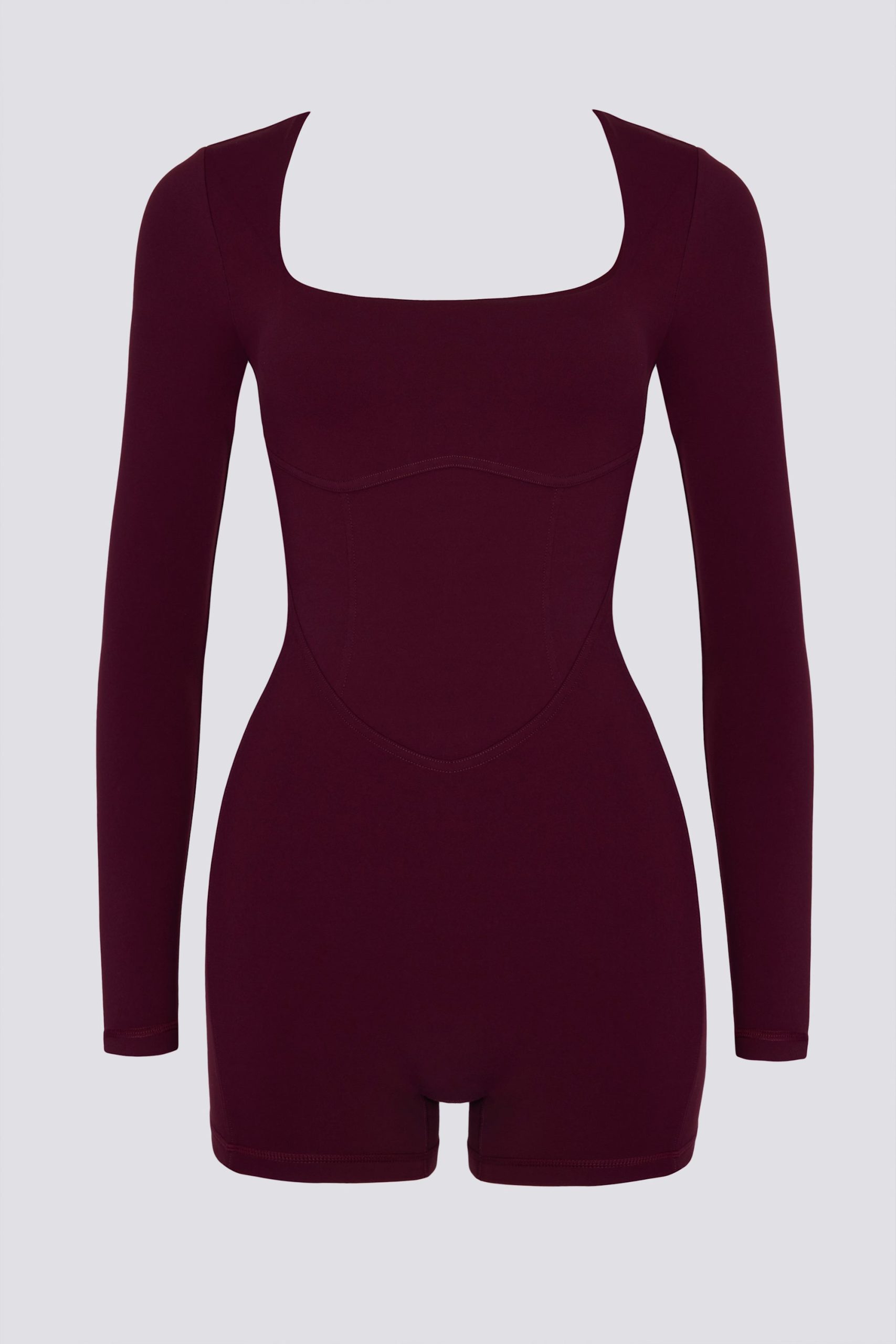 Soft Active Open-Back Unitard in Burgundy - Image 2