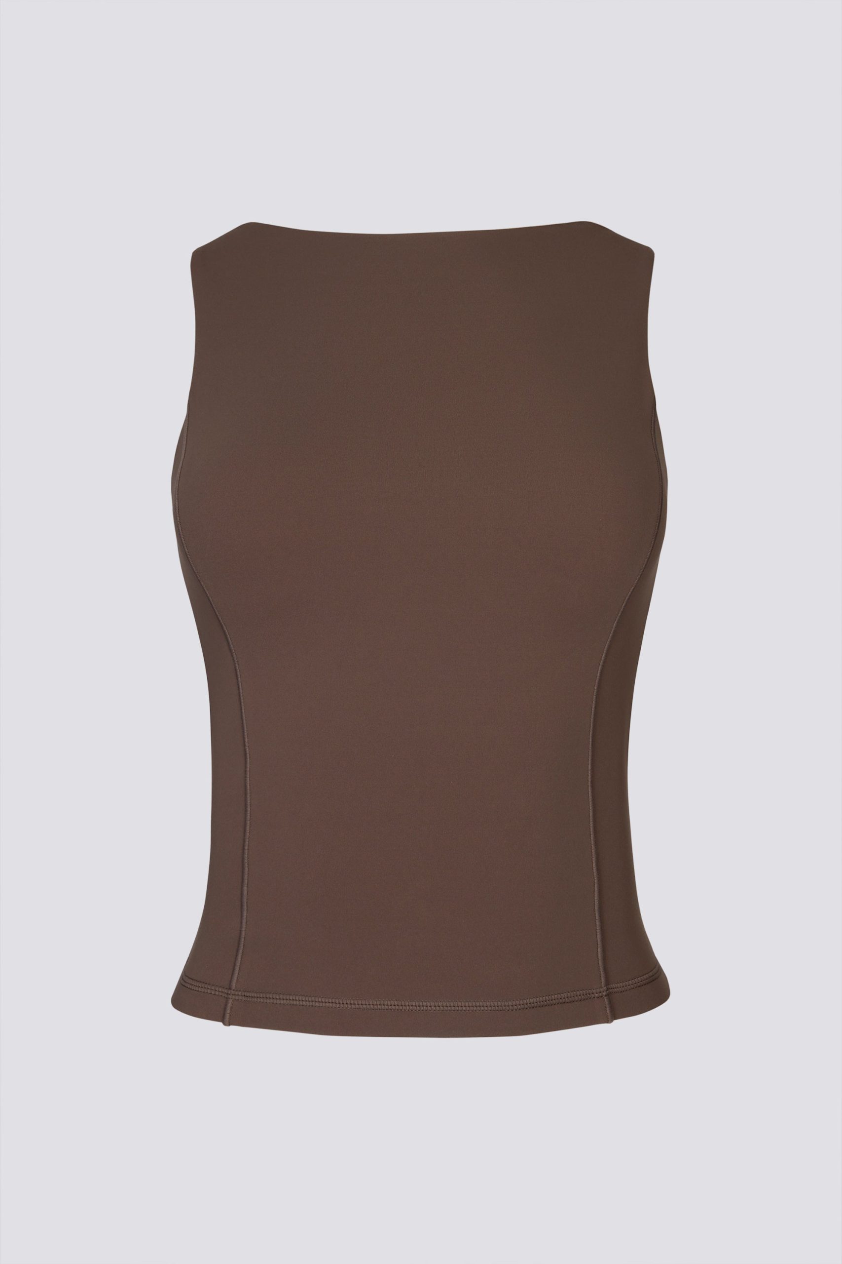 Soft Active Boat-Neck Open-Back Tank Top in Cocoa - Image 2