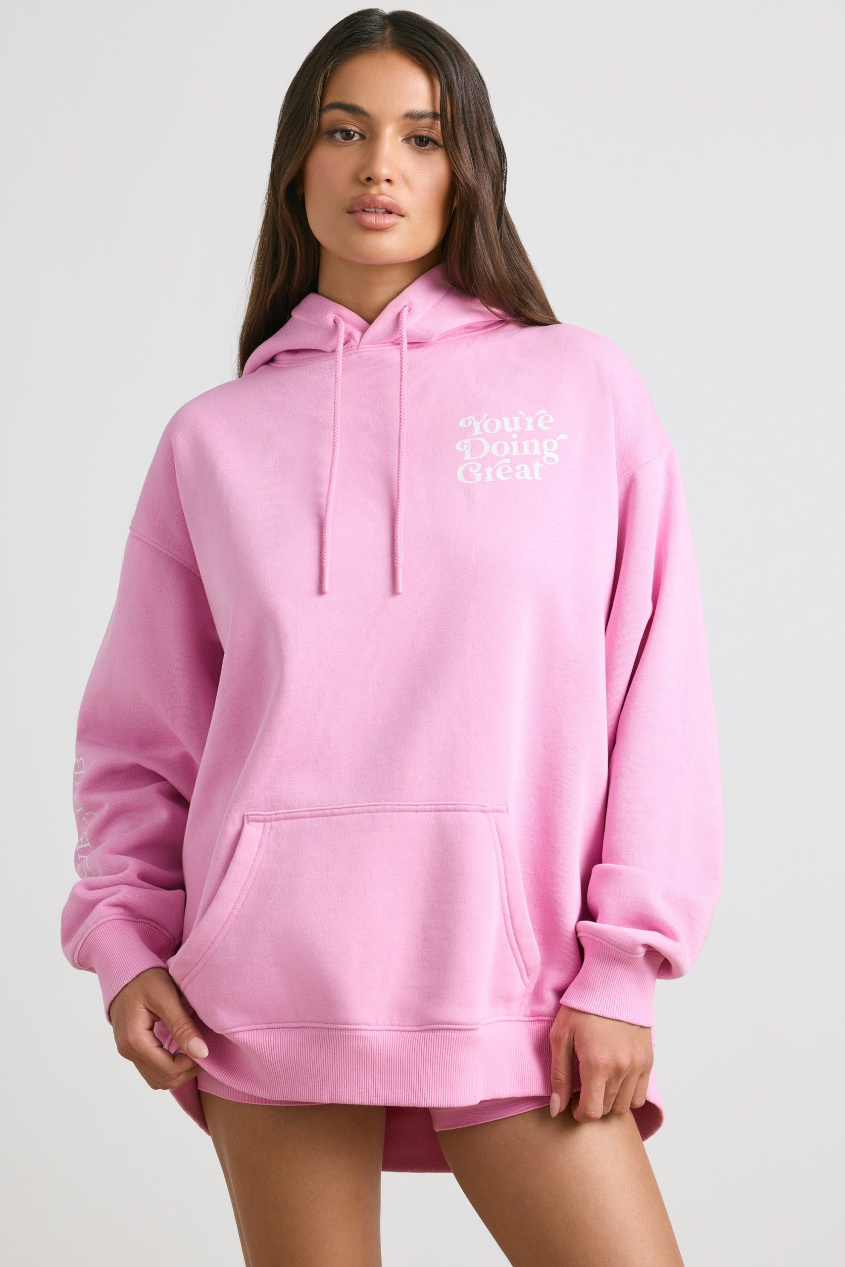 Soft Cotton Jersey Oversized Hoodie in Bubblegum Pink - Image 6