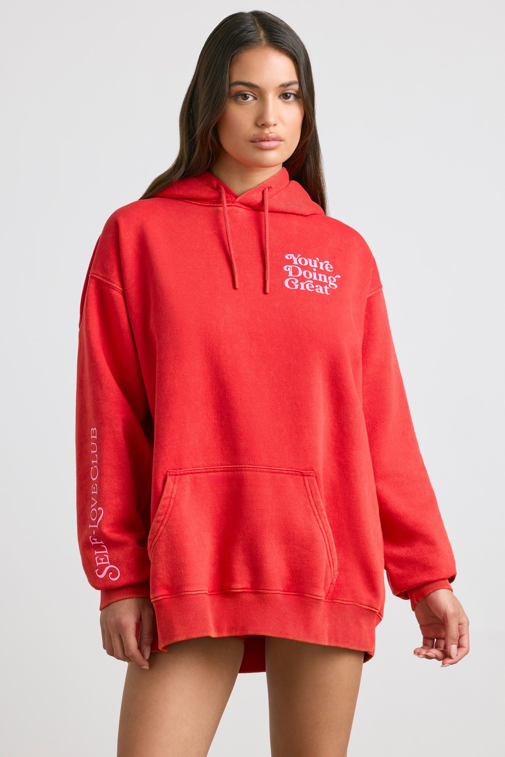 Soft Cotton Jersey Oversized Hoodie in Red - Image 9