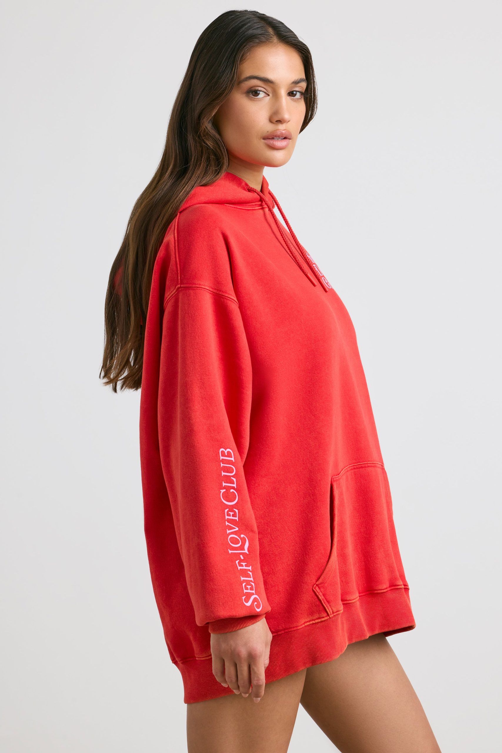 Soft Cotton Jersey Oversized Hoodie in Red - Image 3