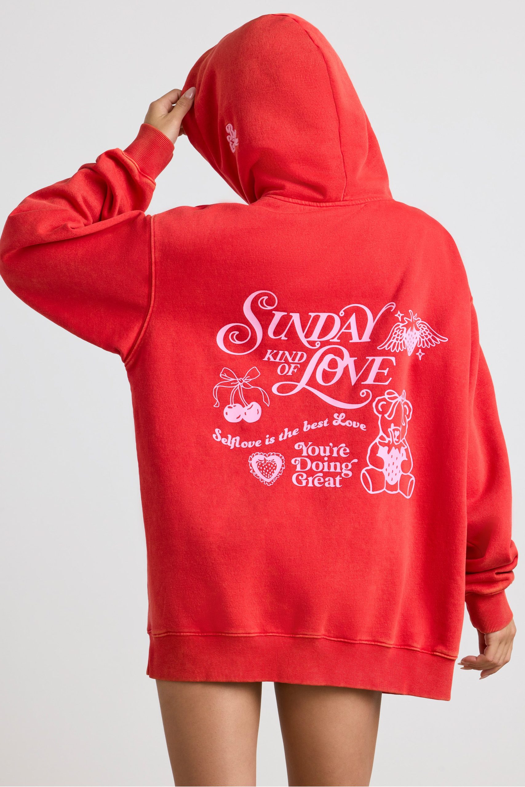 Soft Cotton Jersey Oversized Hoodie in Red - Image 6