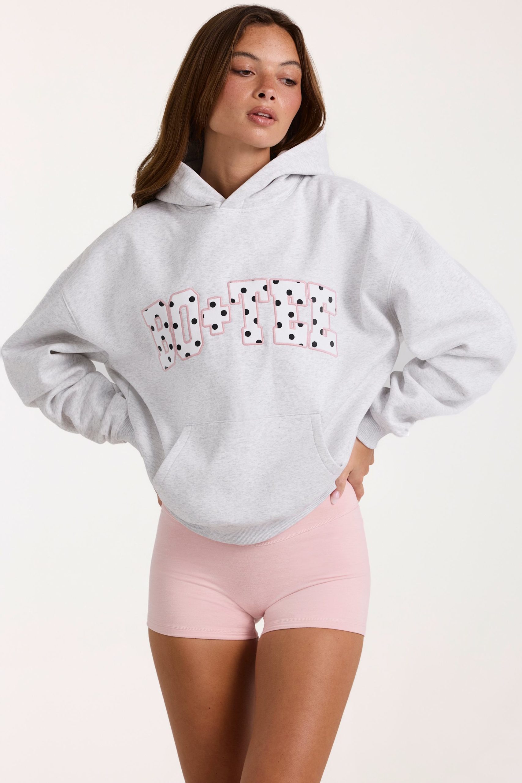 Oversized Applique Hoodie in Grey Marl - Image 5