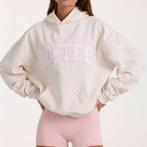 Oversized Applique Hoodie in Ivory Polka Dot