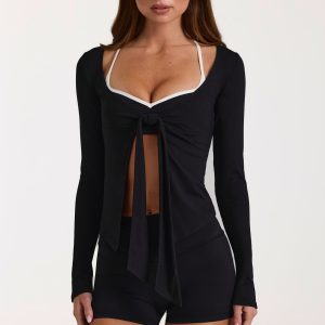 Modal Tie-Front Top in Black