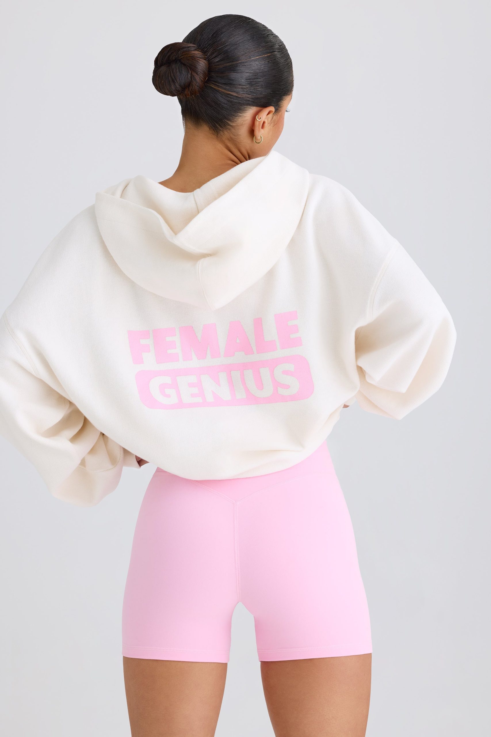 Textured Cotton Jersey Graphic Print Hoodie in White