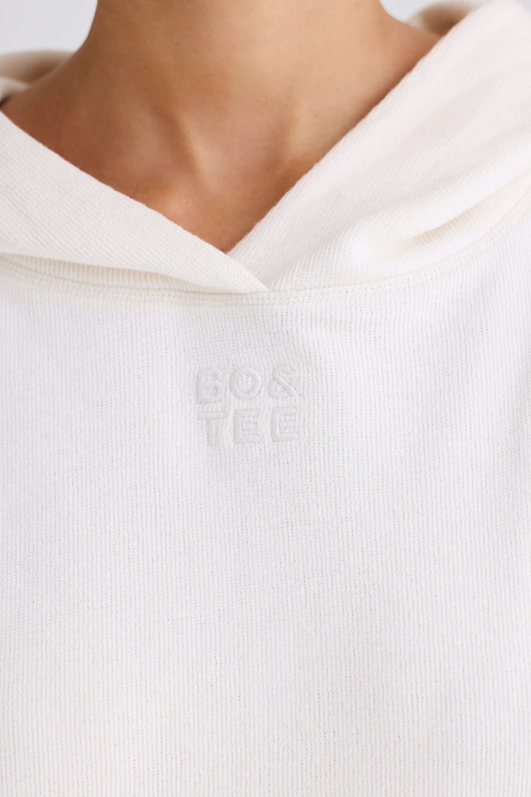 Textured Cotton Jersey Graphic Print Hoodie in White - Image 5