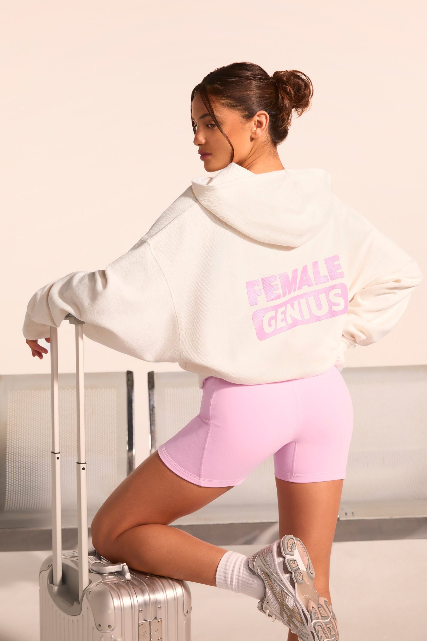 Textured Cotton Jersey Graphic Print Hoodie in White - Image 6