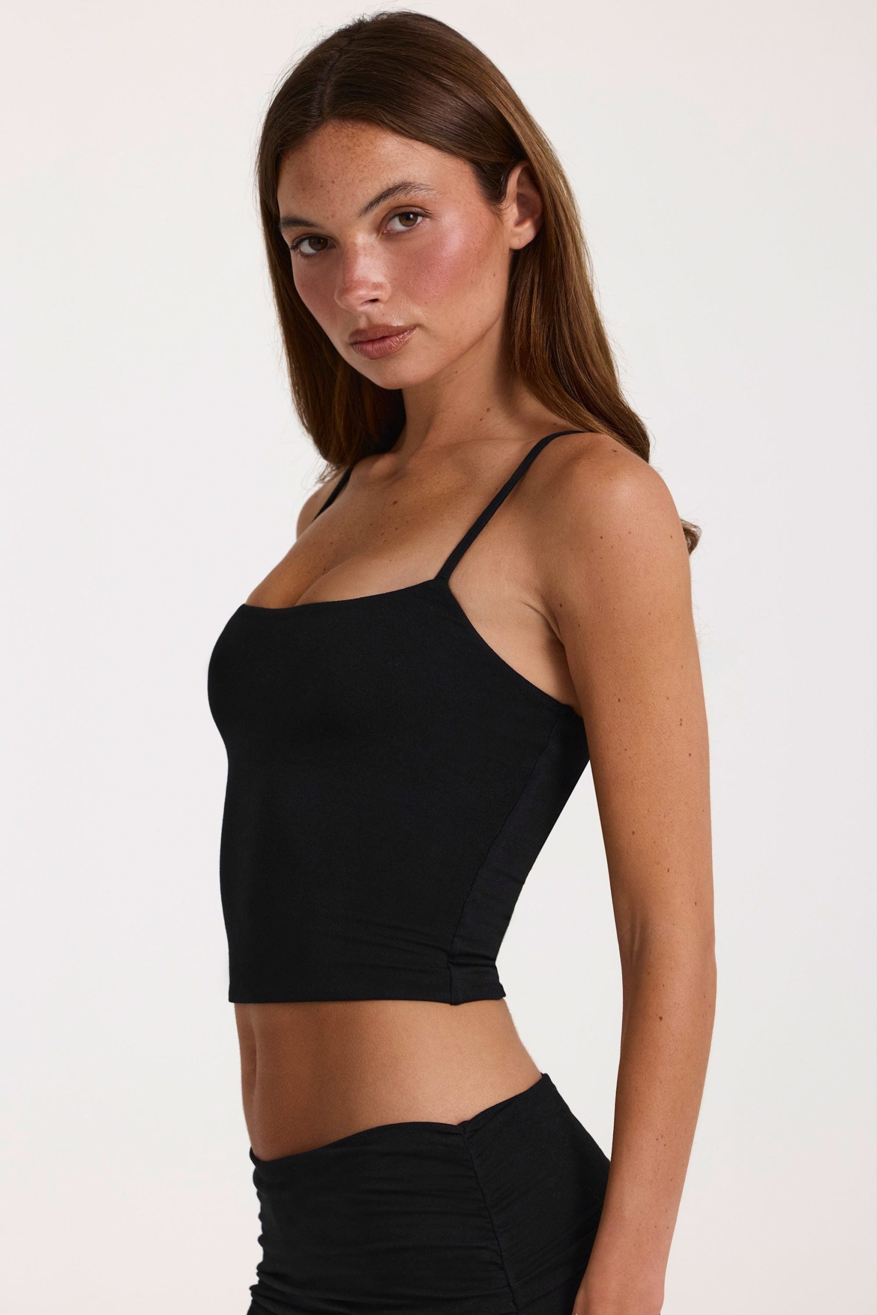 Modal Cropped Tank Top in Black - Image 3