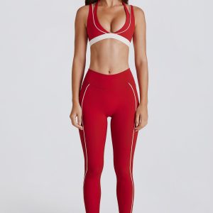 Soft Active Contrast Leggings in Dark Red