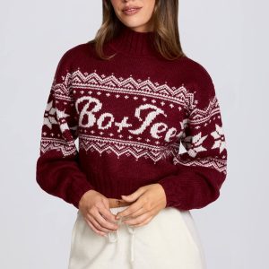 Jacquard-Knit Cropped Jumper in Crimson Red