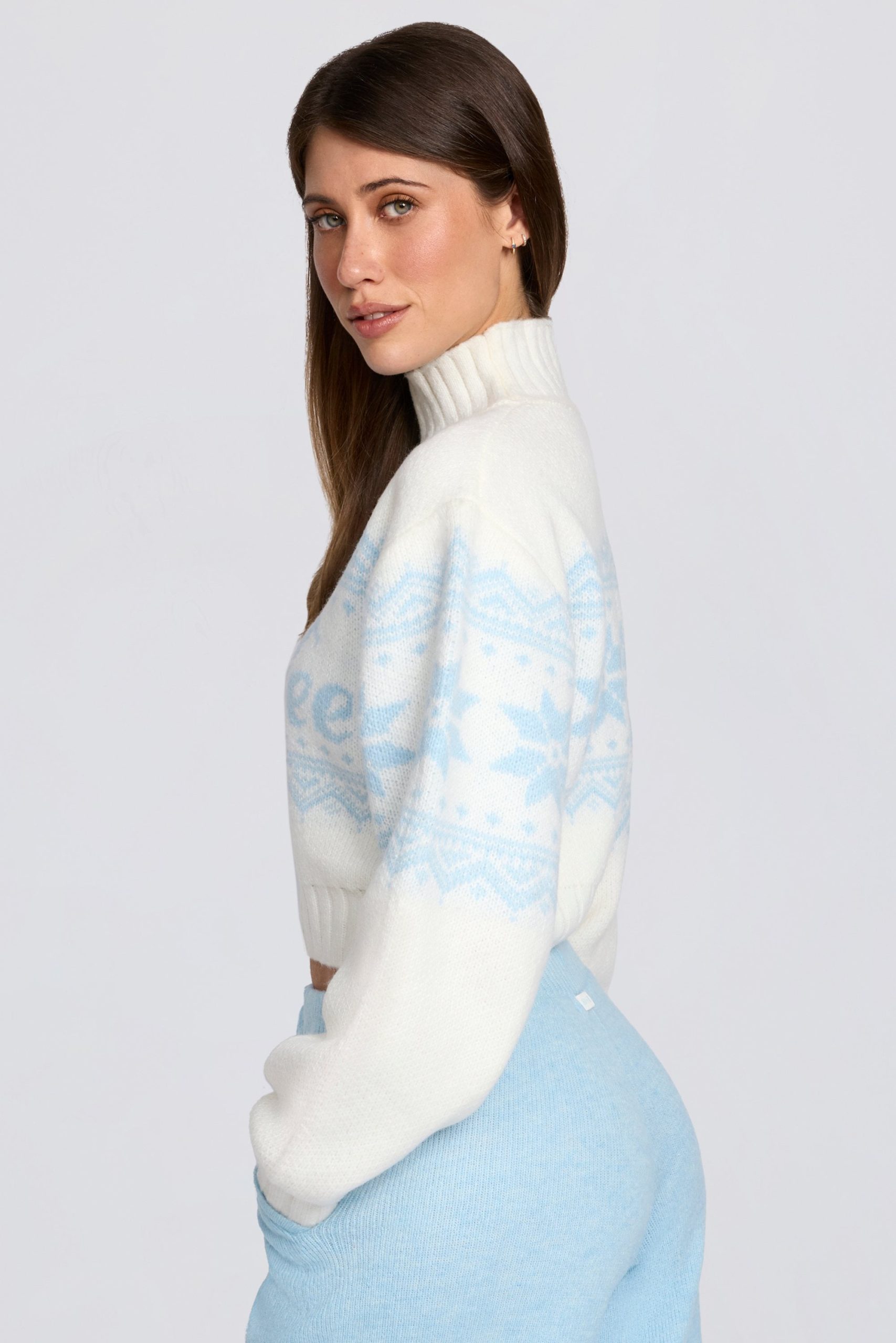 Jacquard-Knit Cropped Jumper in Ivory - Image 3