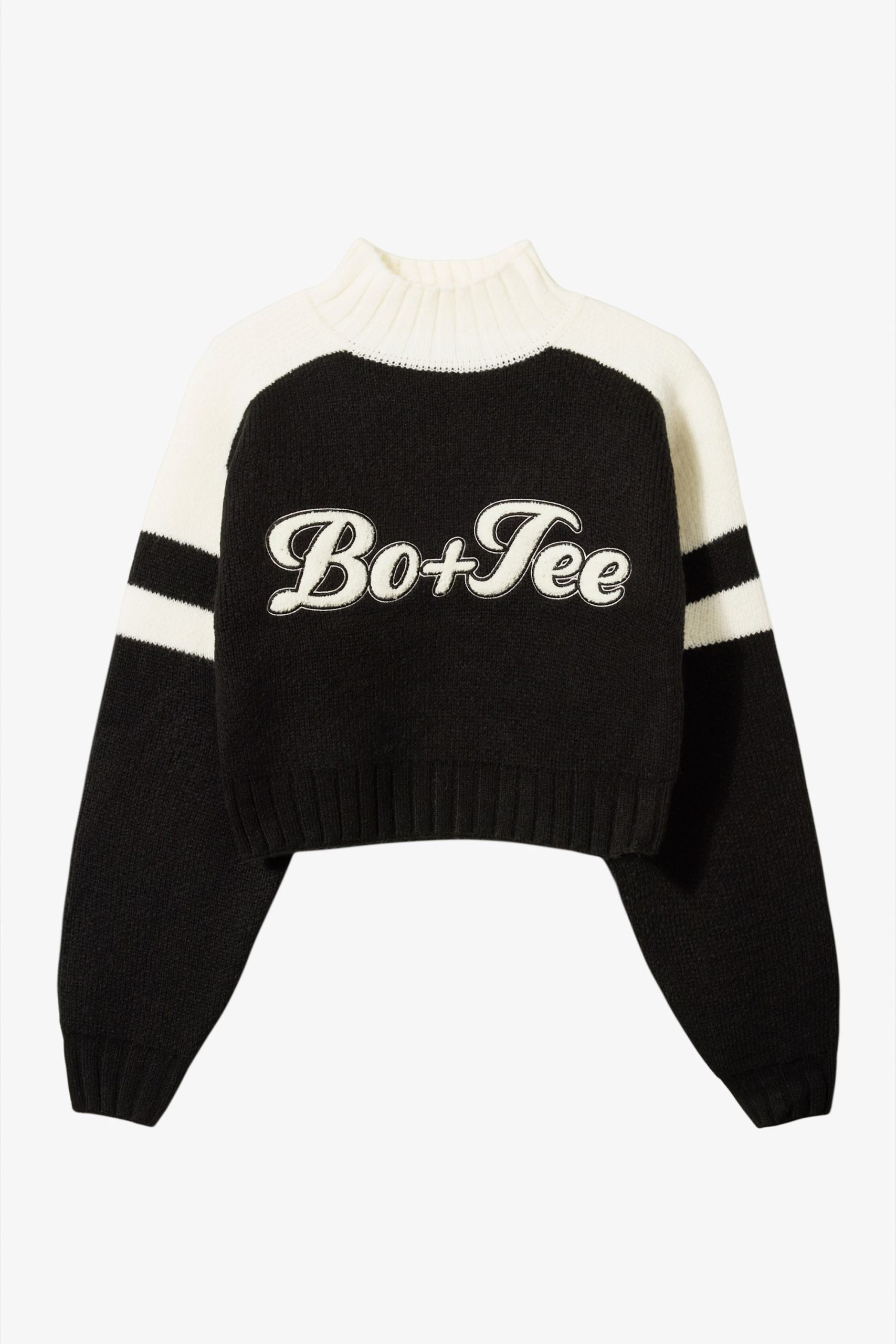 Knit Logo Cropped Jumper in Black - Image 3