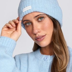 Ribbed Knit Beanie Hat in Powder Blue