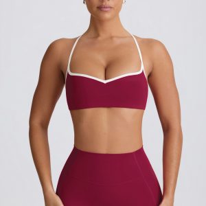 Soft Active Sweetheart-Neck Sports Bra in Burgundy