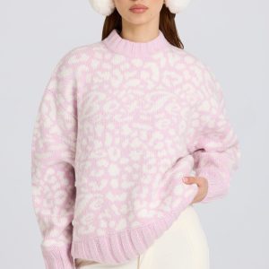 Jacquard-Knit Oversized Jumper in Pink